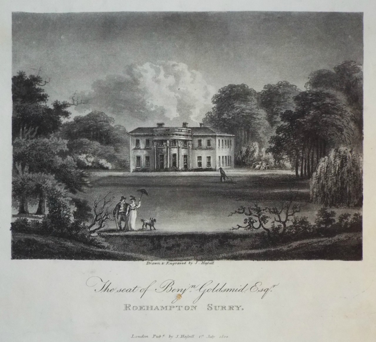 Aquatint - Roehampton Surry, The Seat of Benyn. Goldsmid Esqr. - Hassell